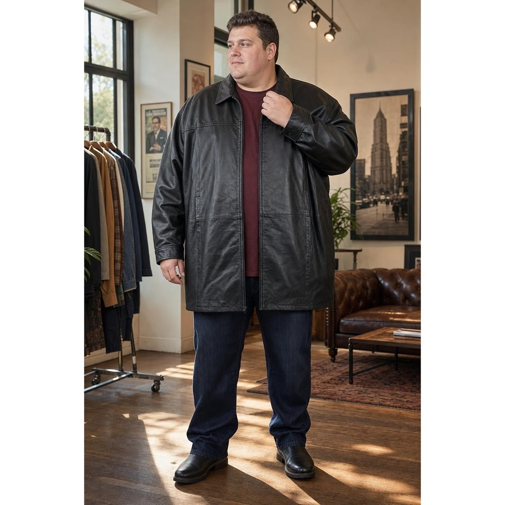 Vintage Leather Jacket Men's 5X Black Quilted Lining Full Zip Pockets